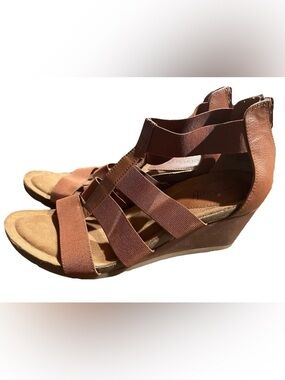 Eurosoft Cora Gladiator Wedge Sandals Brown Elastic Straps Back Zip Comfort sz10